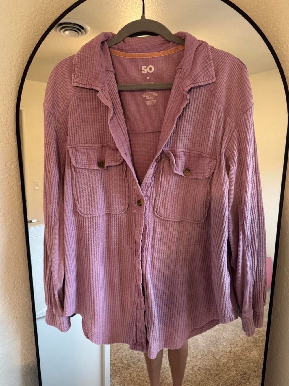SO Mauve Waffle-Knit Button Front Shirt